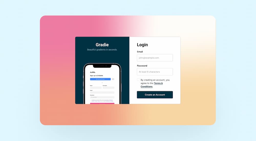 Gradie sign up page
